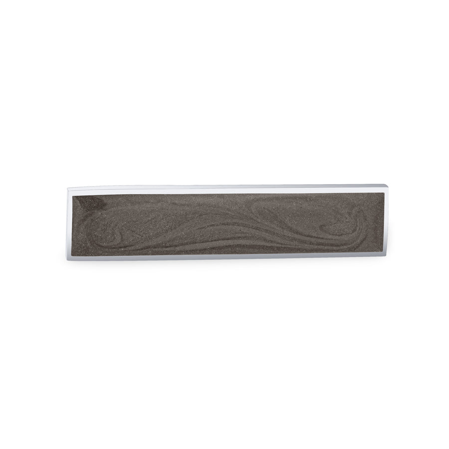 a front view of a sterling silver tie bar featuring cremated remains set by close by me jewelry
