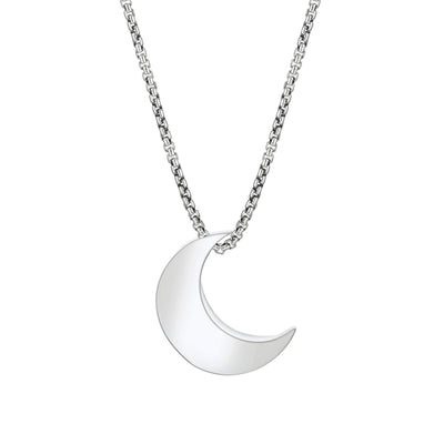 Close-up back view of Close By Me's Crescent Moon Cremation Pendant in Sterling Silver, set against a solid white background.