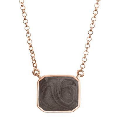 The cushion art deco memorial necklace design by close by me jewelry in 14k rose gold from the front