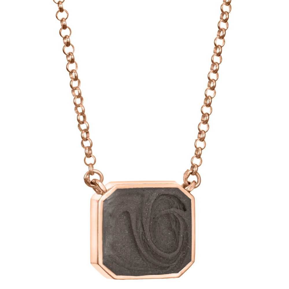 The cushion art deco memorial necklace design by close by me jewelry in 14k rose gold from the side