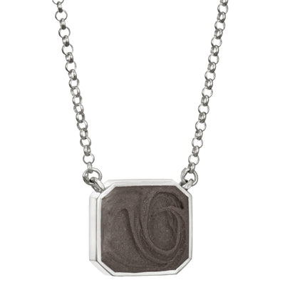 The cushion art deco ashes necklace design by close by me jewelry in sterling silver from the side