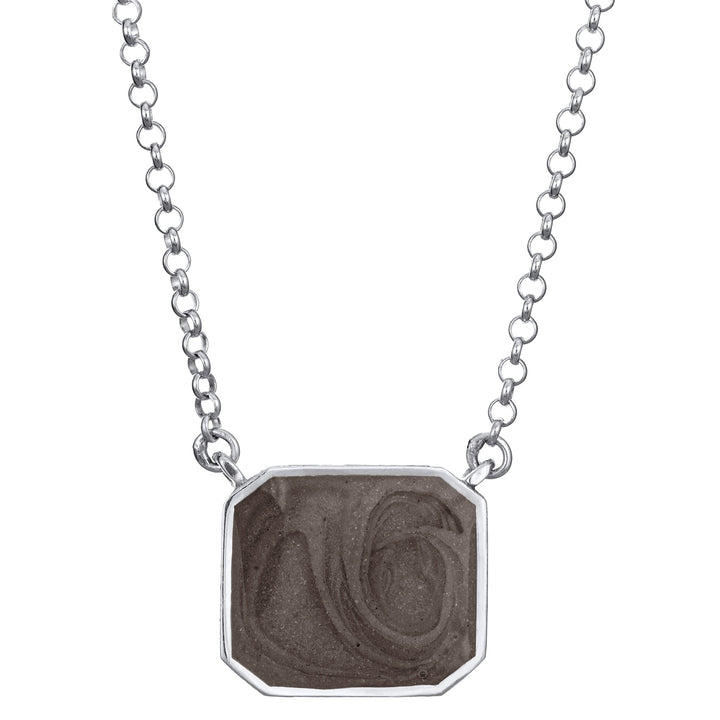 The cushion art deco ashes necklace design by close by me jewelry in 14k white gold from the front