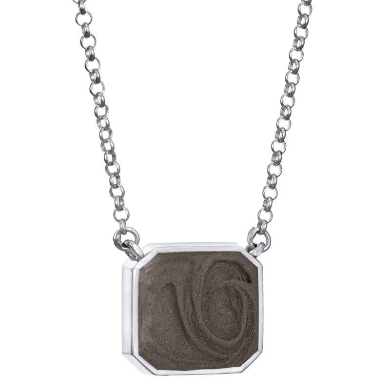 The cushion art deco ashes necklace design by close by me jewelry in 14k white gold from the side