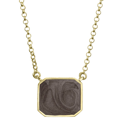 The cushion art deco cremation necklace design by close by me jewelry in 14k yellow gold from the front