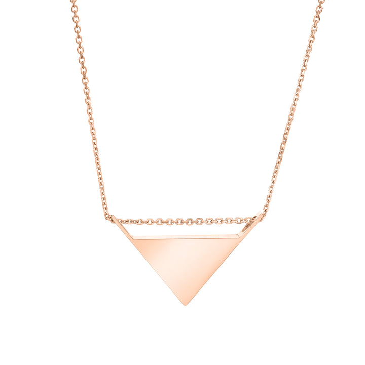 The 14k rose gold detailed sliding triangle ashes pendant by close by me jewelry from the back