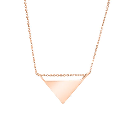 The 14k rose gold detailed sliding triangle ashes pendant by close by me jewelry from the back