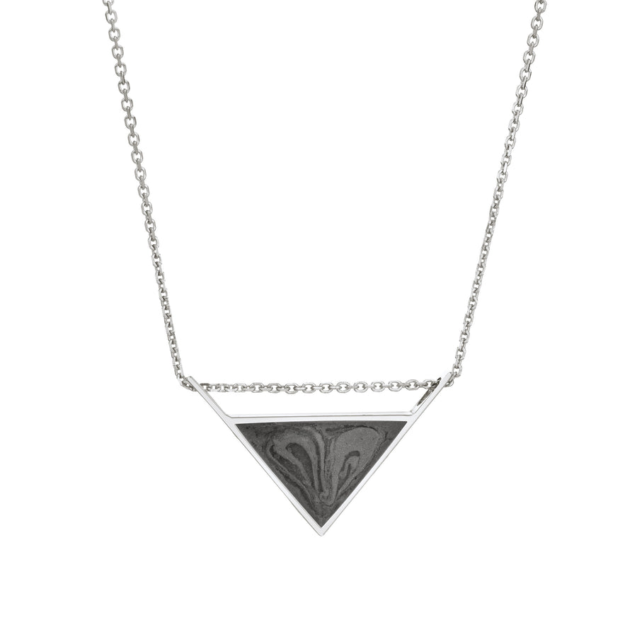 A front facing photo of close by me jewelry's detailed sliding triangle pendant with ashes