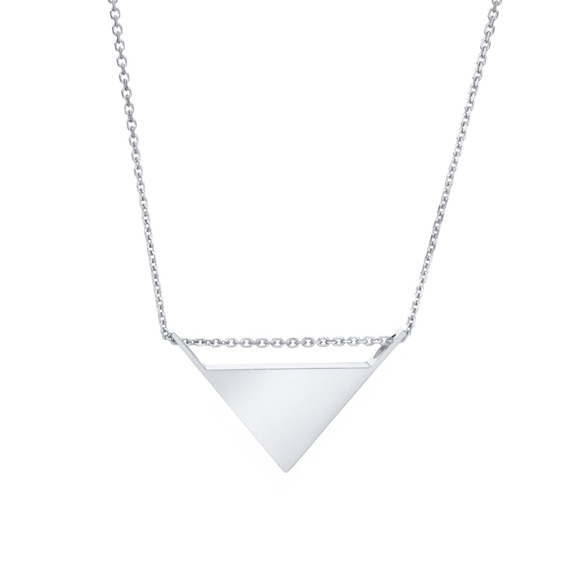 The 14k white gold detailed sliding triangle ashes pendant by close by me jewelry from the back