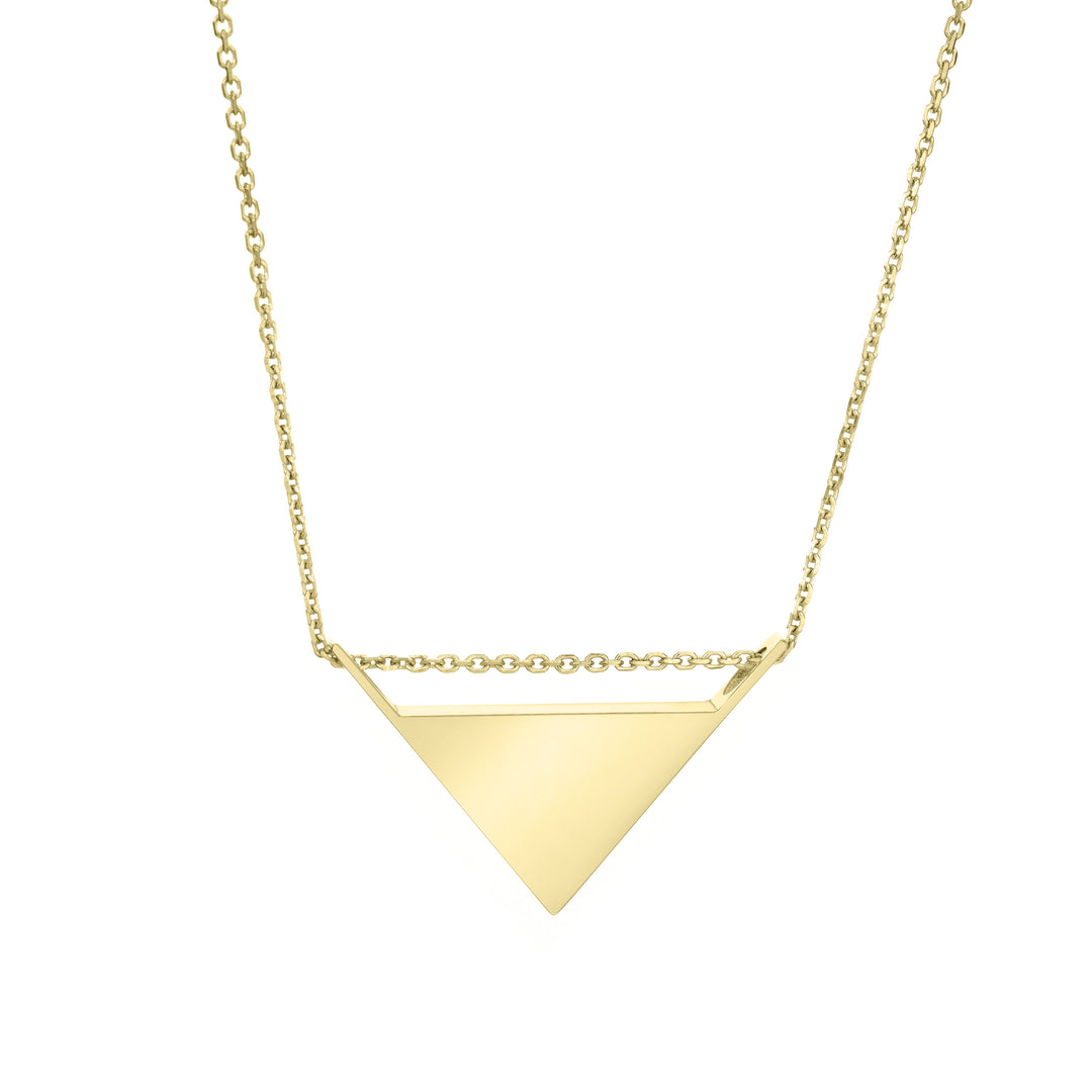 The 14k yellow gold detailed ashes sliding triangle pendant by close by me jewelry from the back
