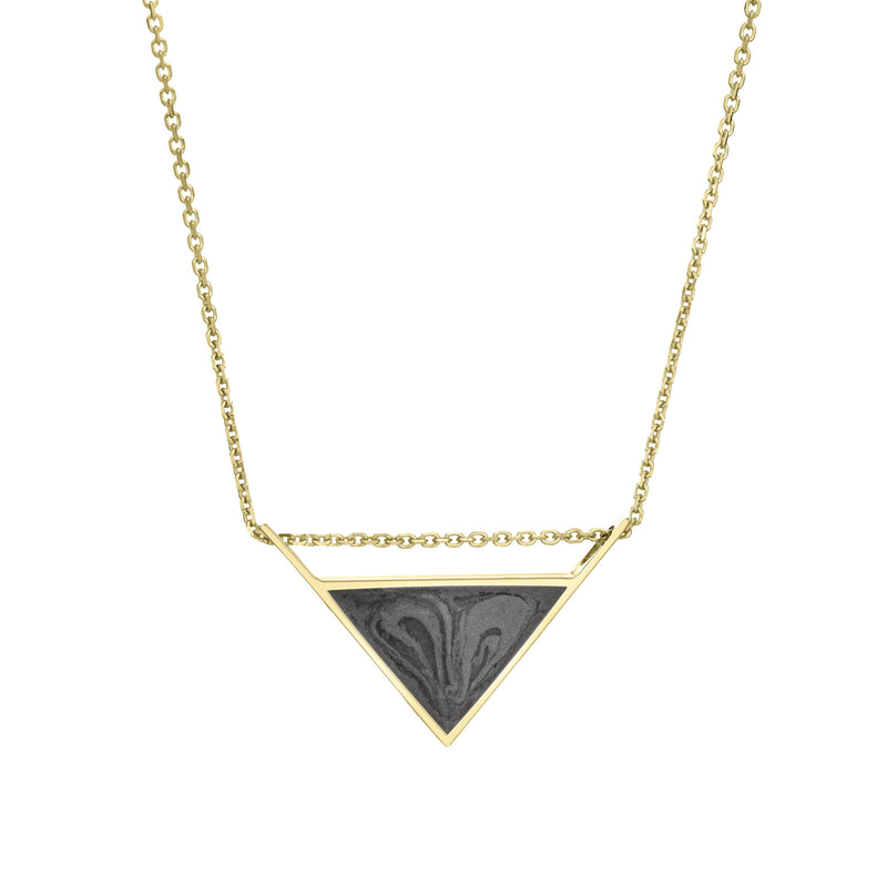 The 14k yellow gold detailed ashes sliding triangle pendant by close by me jewelry from the front