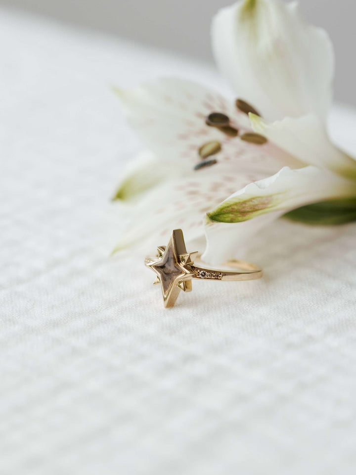 North Star Diamond Band Cremation Ring in 14K Rose Gold