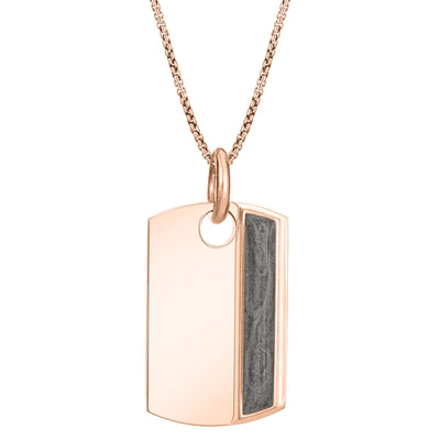 The dog tag memorial pendant design by close by me jewelry in 14k rose gold from the front