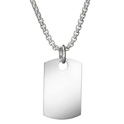 The dog tag cremation pendant design on a thick chain by close by me jewelry in sterling silver from the back