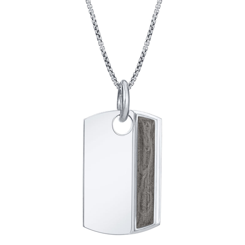 The dog tag ashes pendant design by close by me jewelry in 14k white gold from the front