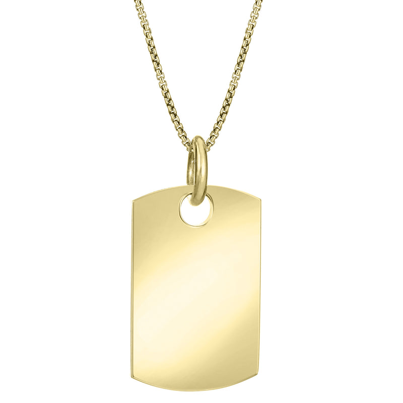 The dog tag ashes pendant design on a thin chain by close by me jewelry in 14k yellow gold from the back