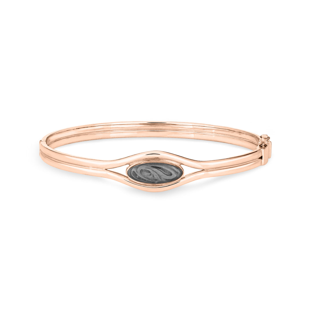 Front view of Double Band Oval Bangle Cremation Bracelet in 14K Rose Gold against a white background.