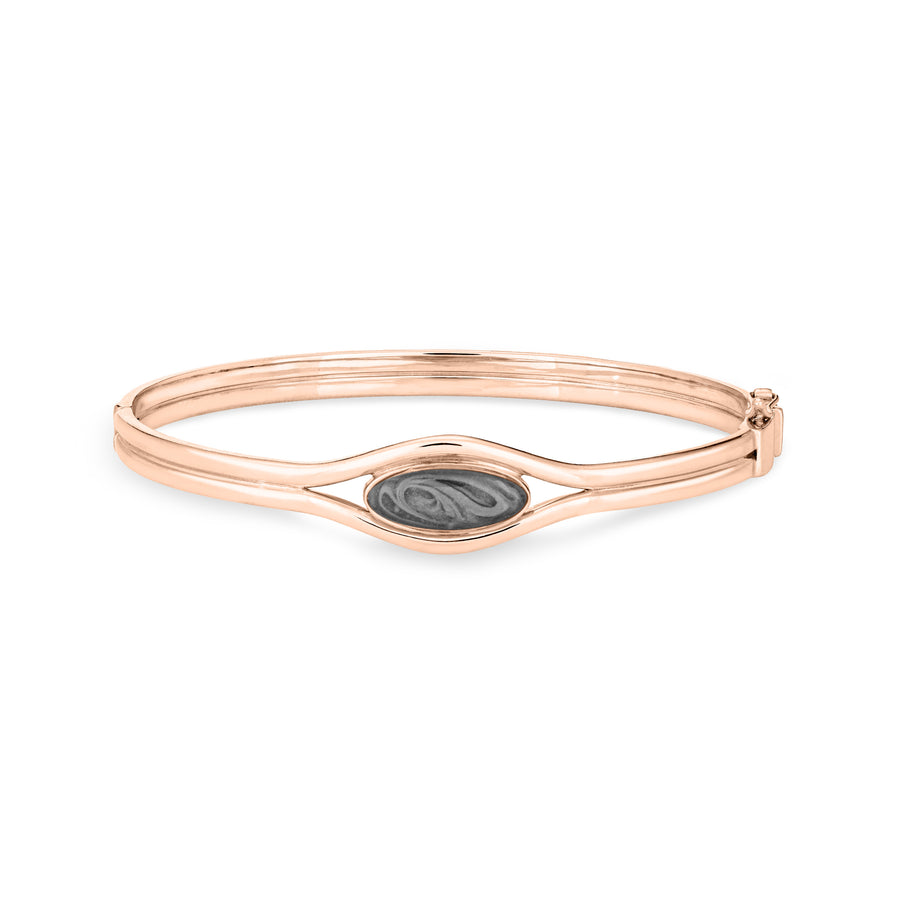 Front view of Double Band Oval Bangle Cremation Bracelet in 14K Rose Gold against a white background.