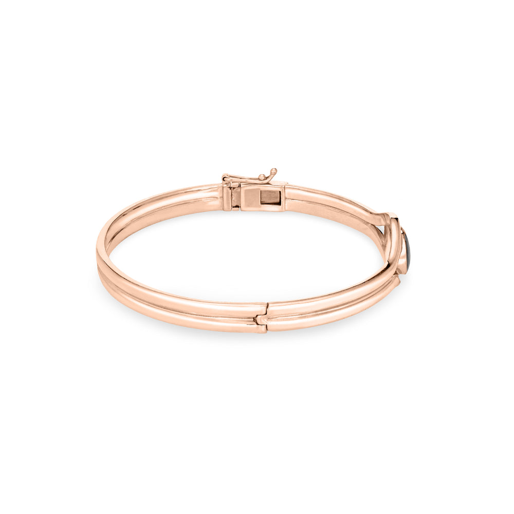 Side view of Double Band Oval Bangle Cremation Bracelet in 14K Rose Gold against a white background.