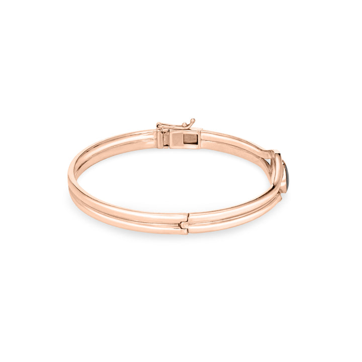 Side view of Double Band Oval Bangle Cremation Bracelet in 14K Rose Gold against a white background.