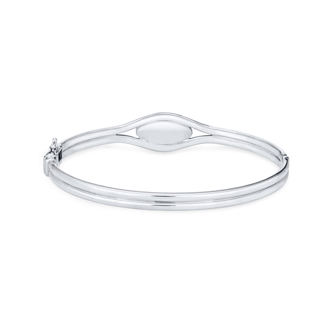 Back view of Double Band Oval Bangle Cremation Bracelet in 14K White Gold against a white background.