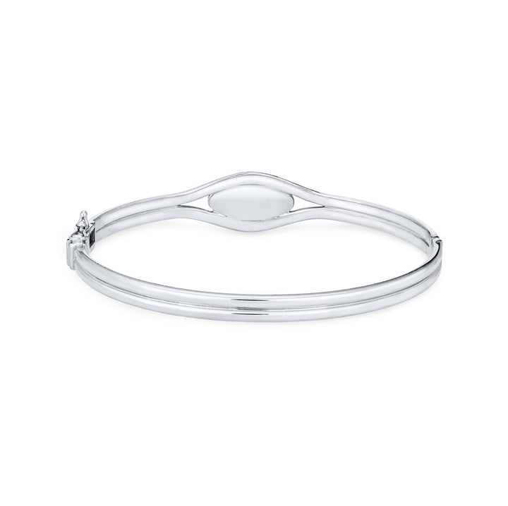 Back view of Double Band Oval Bangle Cremation Bracelet in 14K White Gold against a white background.