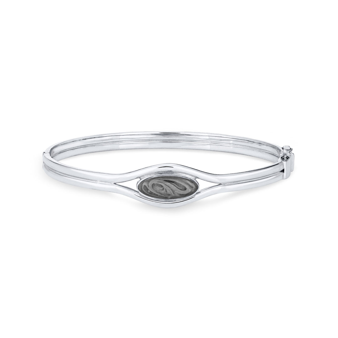 Front view of Double Band Oval Bangle Cremation Bracelet in 14K White Gold against a white background.