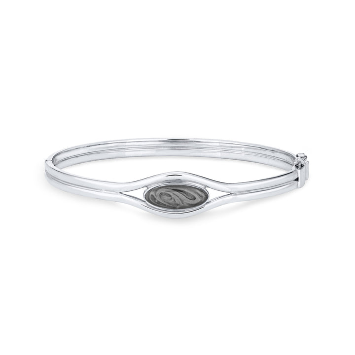 Front view of Double Band Oval Bangle Cremation Bracelet in 14K White Gold against a white background.