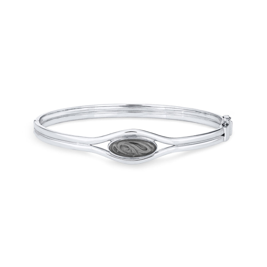 Front view of Double Band Oval Bangle Cremation Bracelet in 14K White Gold against a white background.