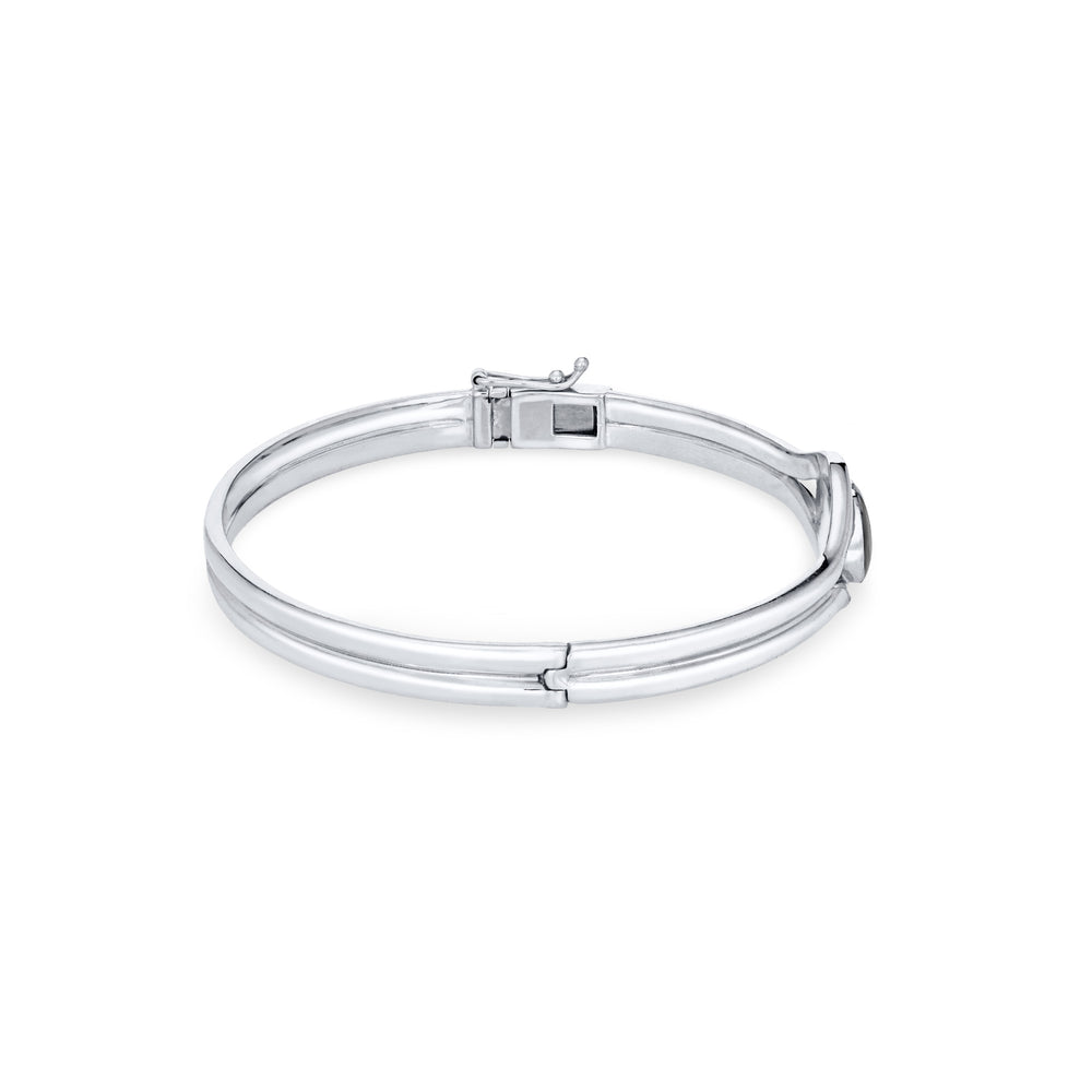 Side view of Double Band Oval Bangle Cremation Bracelet in 14K White Gold against a white background.