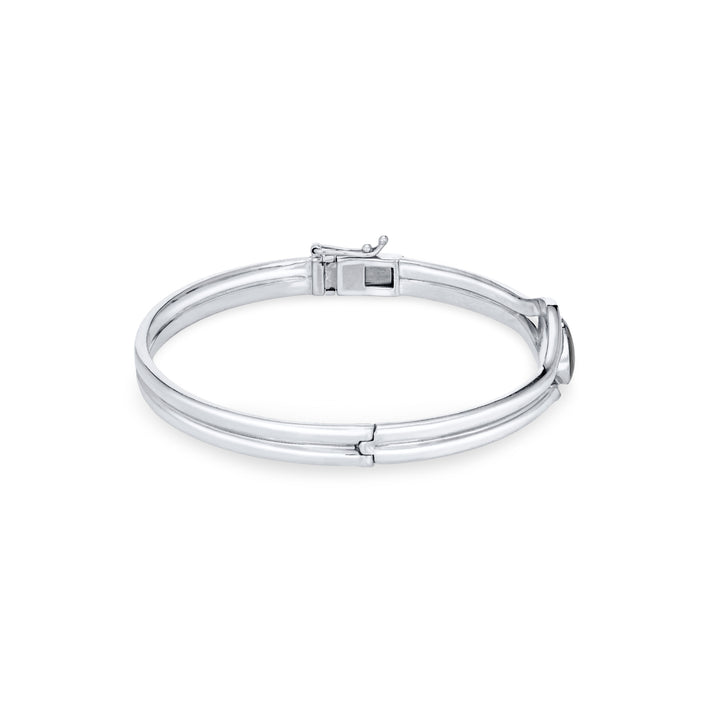 Side view of Double Band Oval Bangle Cremation Bracelet in 14K White Gold against a white background.