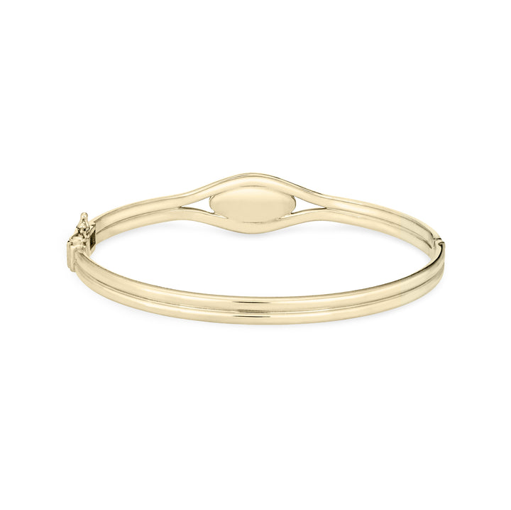 Back view of Double Band Oval Bangle Cremation Bracelet in 14K Yellow Gold against a white background.