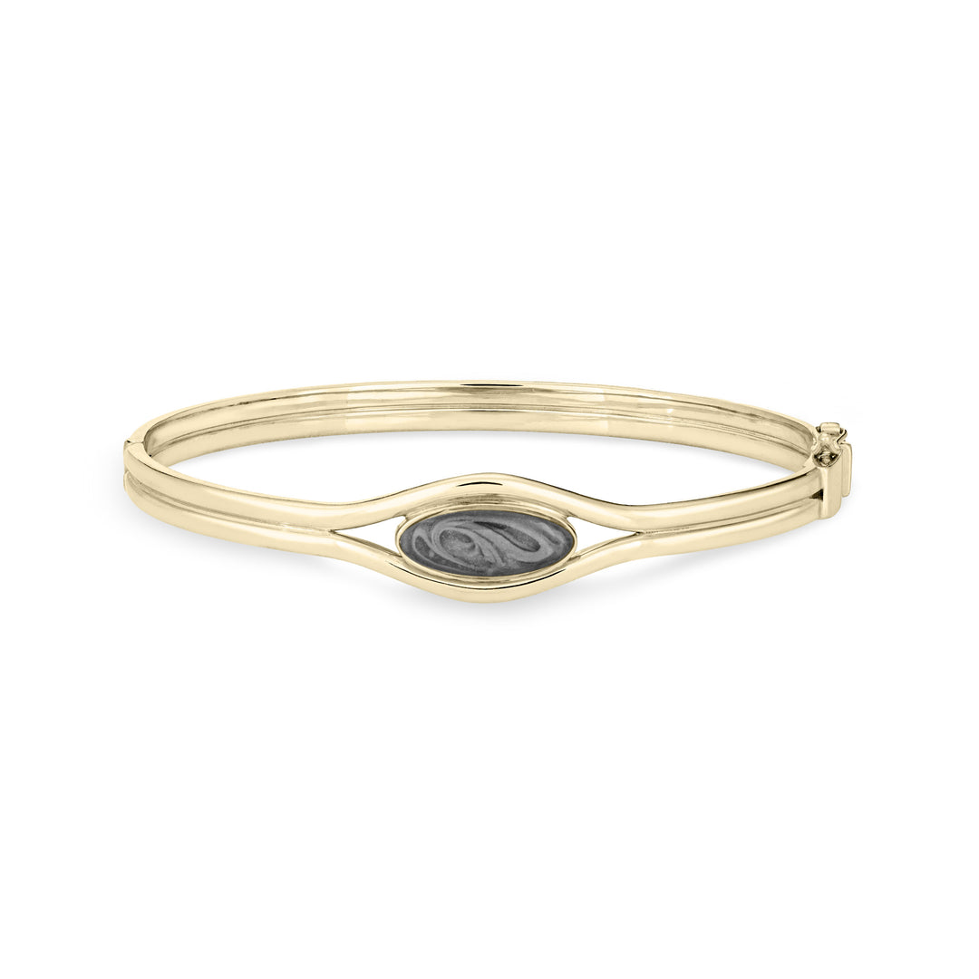 Front view of Double Band Oval Bangle Cremation Bracelet in 14K Yellow Gold against a white background.
