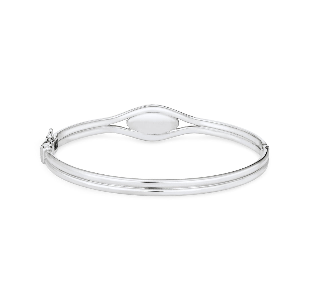 Back view of Double Band Oval Bangle Cremation Bracelet in Rhodium-Plated Sterling Silver against a white background.