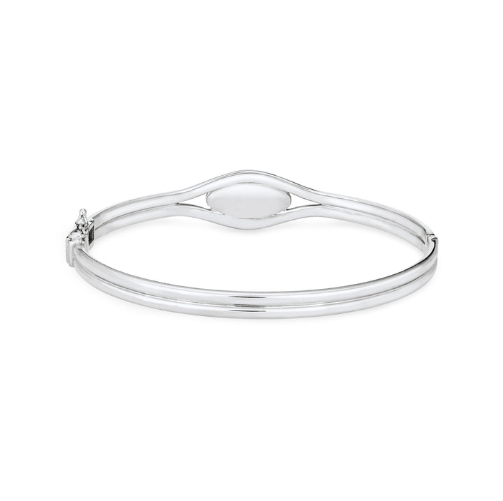 Back view of Double Band Oval Bangle Cremation Bracelet in Rhodium-Plated Sterling Silver against a white background.