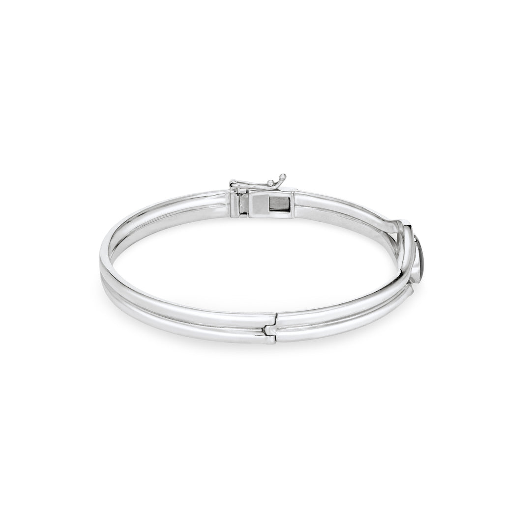 Side view of Double Band Oval Bangle Cremation Bracelet in Rhodium-Plated Sterling Silver against a white background.