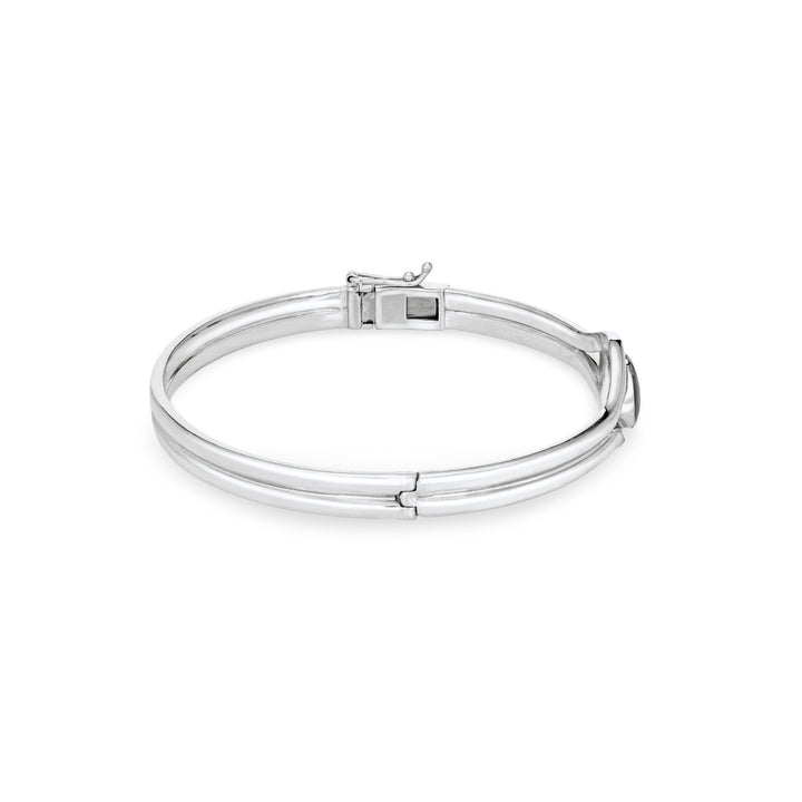 Side view of Double Band Oval Bangle Cremation Bracelet in Rhodium-Plated Sterling Silver against a white background.