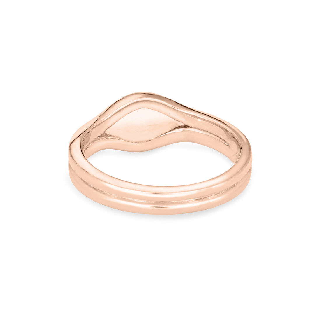 Back of the Double Band Oval Cremation Ring in 14K Rose Gold against a solid white background.