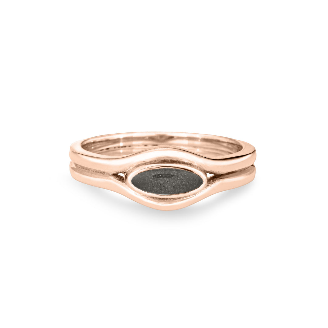 Front of the Double Band Oval Cremation Ring in 14K Rose Gold against a solid white background.
