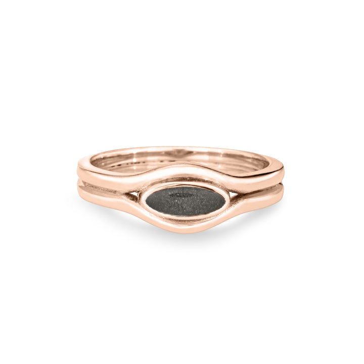 Front of the Double Band Oval Cremation Ring in 14K Rose Gold against a solid white background.