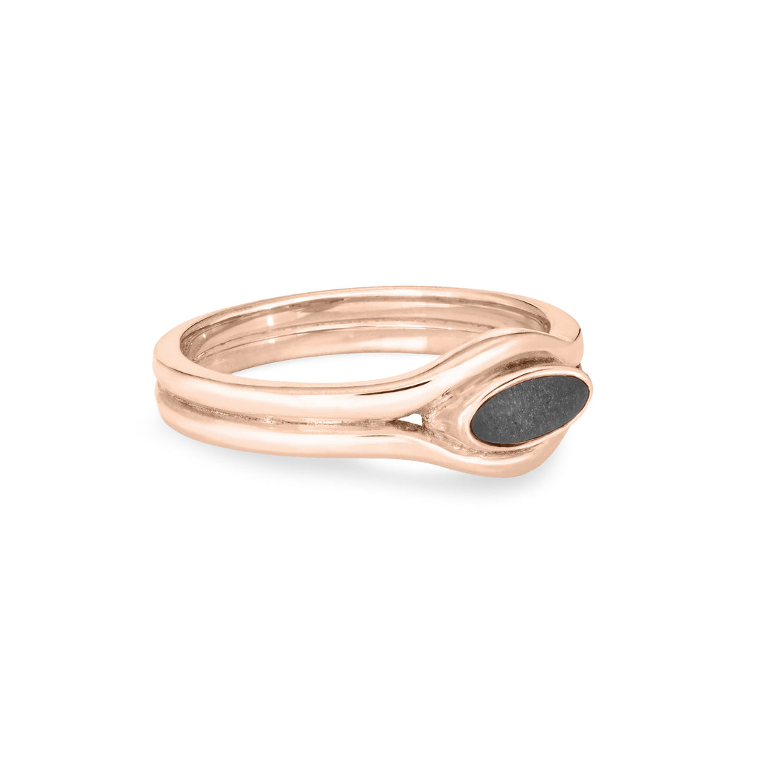 Side of the Double Band Oval Cremation Ring in 14K Rose Gold against a solid white background.