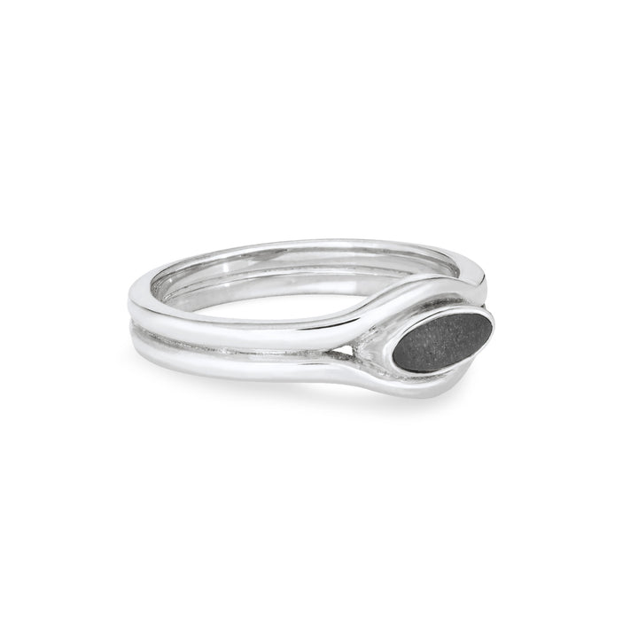 Side of the Double Band Oval Cremation Ring in Sterling Silver against a solid white background.