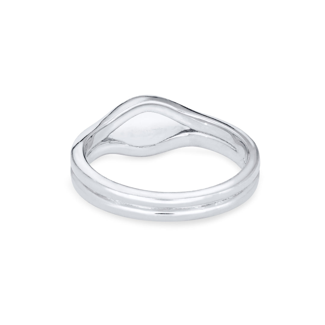 Back of the Double Band Oval Cremation Ring in 14K White Gold against a solid white background.