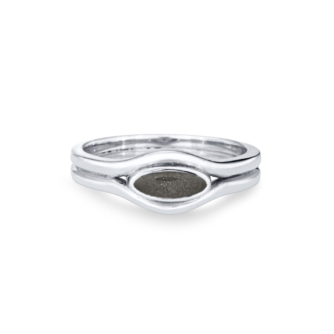 Front of the Double Band Oval Cremation Ring in 14K White Gold against a solid white background.
