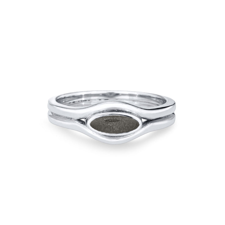 Front of the Double Band Oval Cremation Ring in 14K White Gold against a solid white background.