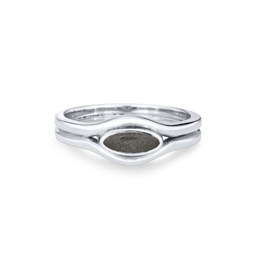 Front of the Double Band Oval Cremation Ring in 14K White Gold against a solid white background.