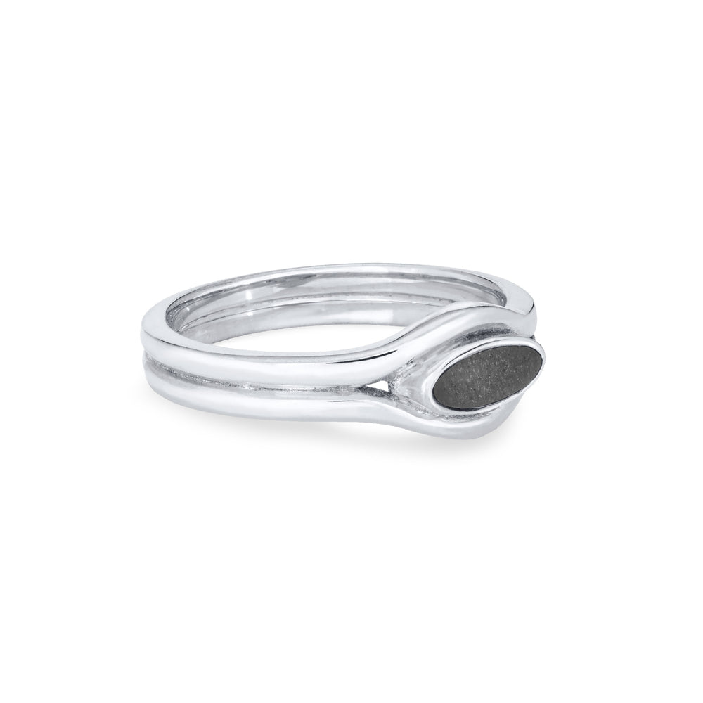 Side of the Double Band Oval Cremation Ring in 14K White Gold against a solid white background.