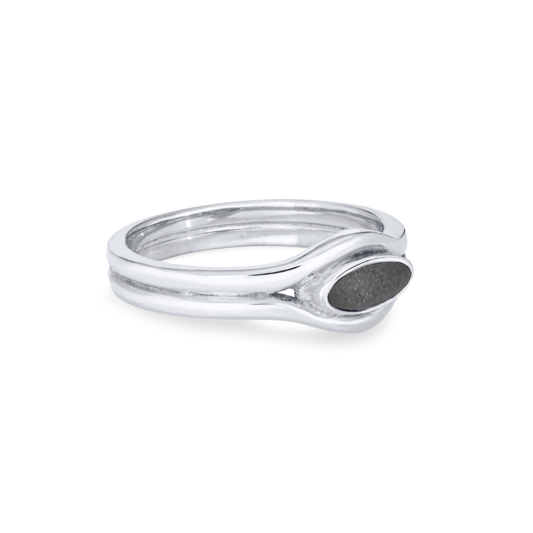 Side of the Double Band Oval Cremation Ring in 14K White Gold against a solid white background.