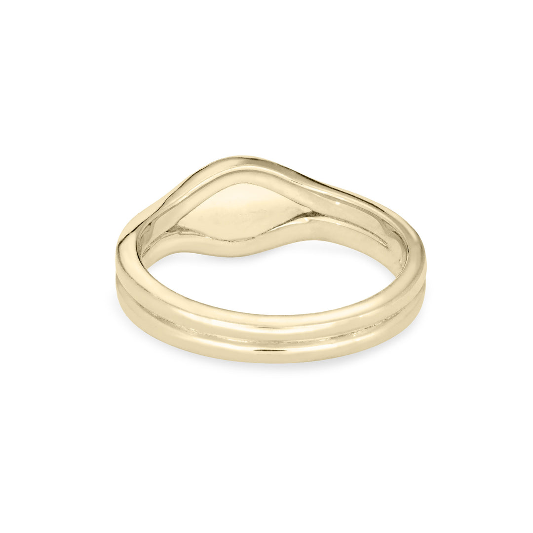 Back of the Double Band Oval Cremation Ring in 14K Yellow Gold against a solid white background.