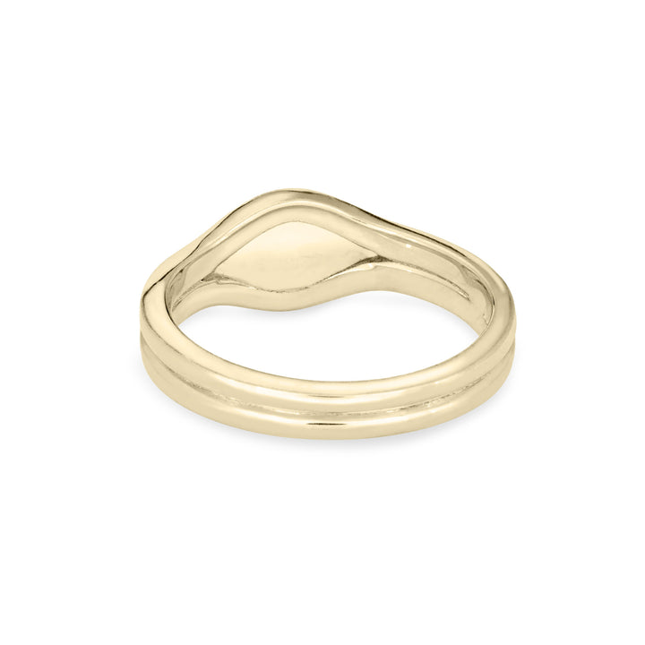 Back of the Double Band Oval Cremation Ring in 14K Yellow Gold against a solid white background.