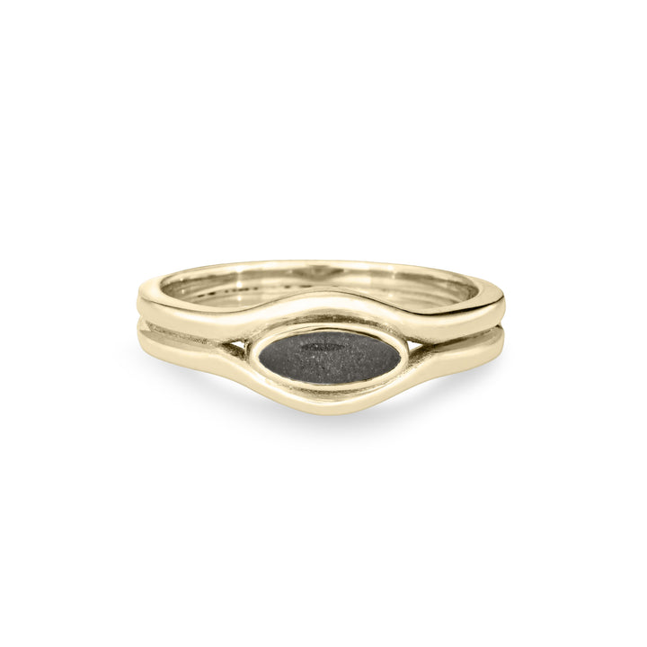 Front of the Double Band Oval Cremation Ring in 14K Yellow Gold against a solid white background.